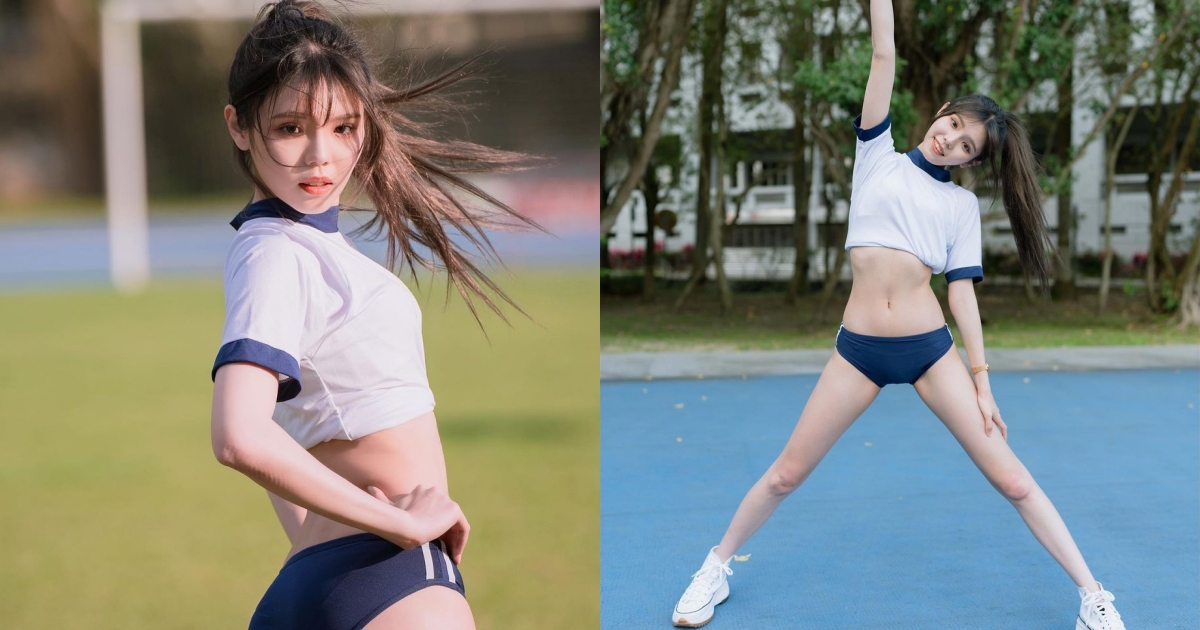 超甜美阳光的「学生妹」，运动服秀出「雪白蛮腰＋纤细美腿」