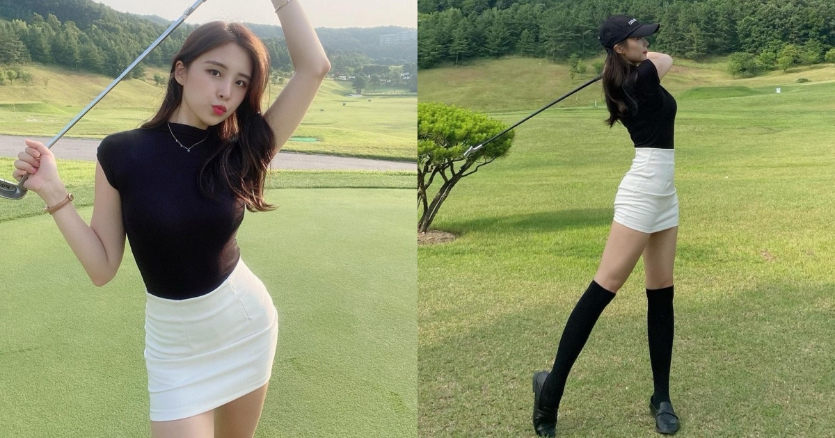高尔夫球场偶遇无袖紧身针织衫大美女